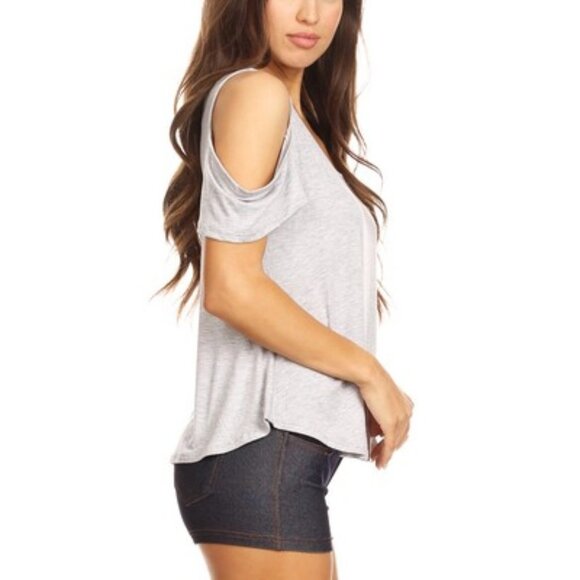 Cold Shoulder Short Sleeve Top White T-shirt Off shoulder - Picture 3 of 4